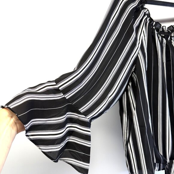 Fortune & Ivy Black White Striped Women's Blouse XXL-Plus Size - Picture 2 of 7